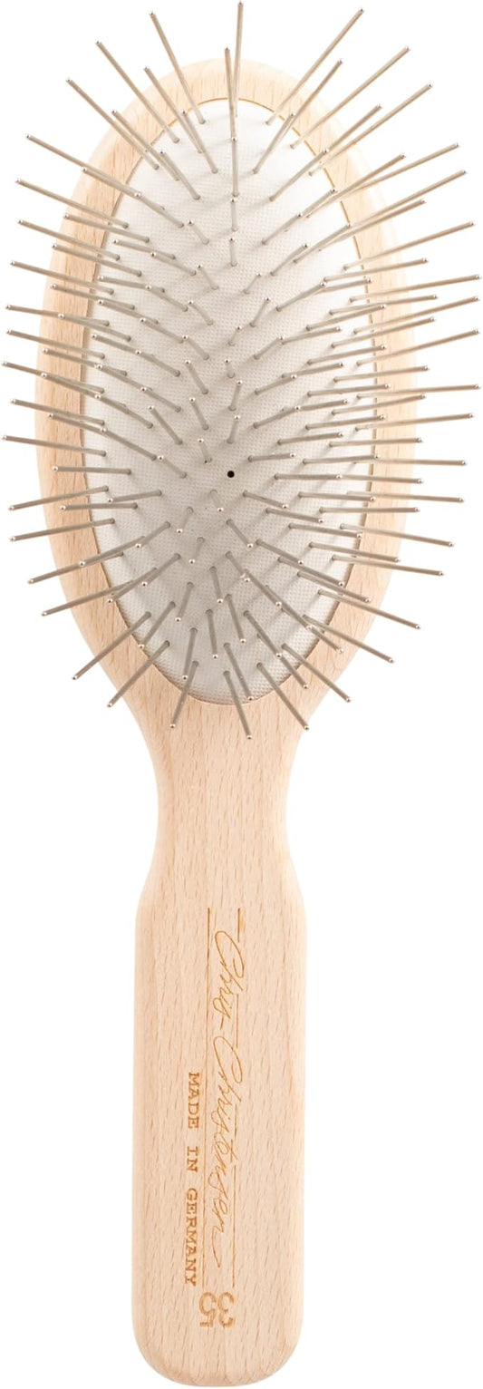 Chris Christensen 35 mm Oval Pin Dog Brush, Original Series, Groom Like a Professional, Stainless Steel Pins, Lightweight Beech Wood Body, Ground and Polished Tips