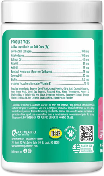 Doggie Dailies Skin & Coat Supplement Support, Salmon Oil for Dogs Skin and Coat with Collagen, Omega 3, Krill Oil, Biotin, & Coconut Oil for Dogs (Salmon) 225 Soft Chews