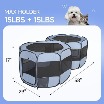 2-in-1 Dog Playpen, 58'' Pop Up Cat Puppy Pet Playpen Indoor/Outdoor Cats Enclosed, Cat Dog Tent Crate Cage Kennel, Portable Playpen for Kitten, Small Animals Play Pen(S, 58" Lx29 Wx17 H)