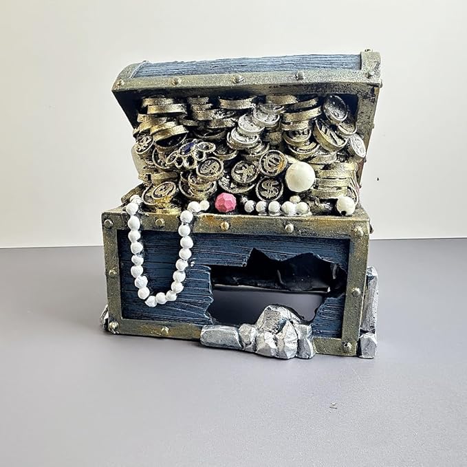 Bearded Dragon Tank Accessories, Fish Tank Decoration, Resin Accessories, for Betta Fish & Shrimp,Improvement Your Fish Tank Overall Aesthetic Dragons Decoration (Treasure Chest)