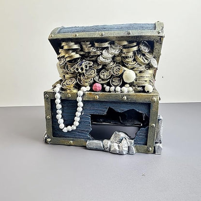 Bearded Dragon Tank Accessories, Fish Tank Decoration, Resin Accessories, for Betta Fish & Shrimp,Improvement Your Fish Tank Overall Aesthetic Dragons Decoration (Treasure Chest)