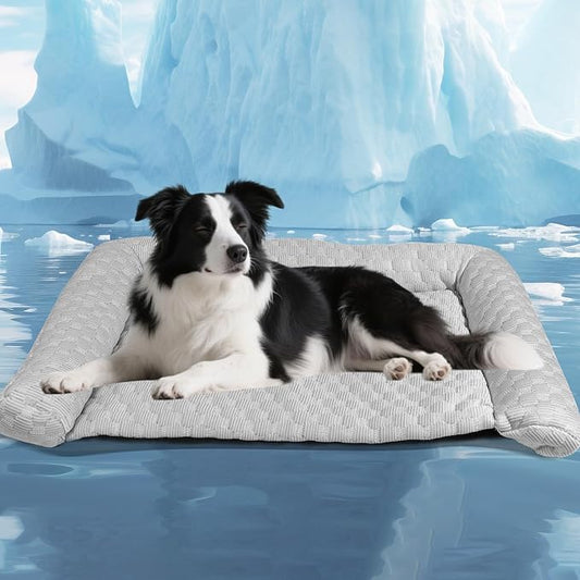 Dog Cooling Mat - Thicken Ultra-Comfortable & Machine Washable | Foldable Design Cooling Mat for Dogs, Crates & Indoor Use | Supports up to 45 lbs (Grey, L 32''*20'')
