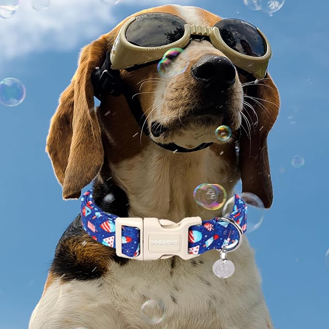 DOGWONG Cotton Dog Collar - Popsicle Summer Durable Soft Natural Fabric Pet Collar, Cute Blue Ice Cream Puppy Necklace for Small Medium Large Dogs