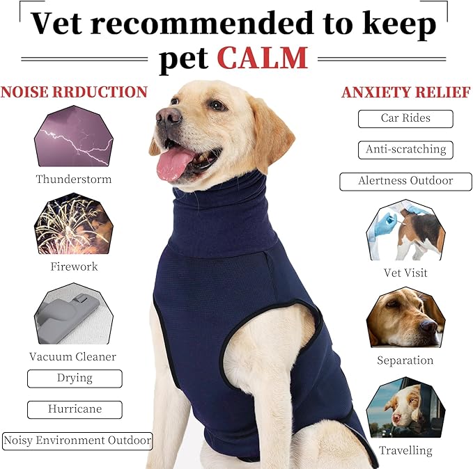 ROZKITCH Breathable Dog Anxiety Jacket, Soft Pet Calming Vest for Fireworks Travel Storms with Adjustable Fit & Ear Protection for Anxiety Relief NavyBlue 3XL