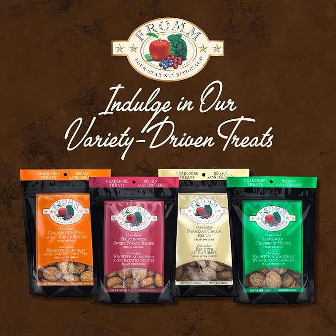Fromm Four-Star Nutritionals Chicken with Peas & Carrots Dog Treats - Premium Oven Baked Dog Snacks - Chicken Recipe - Pack of (3) 8 oz Bags
