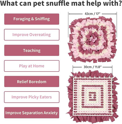 Pet Snuffle Mat for Dogs, Dog Feeding Mat, Nosework Training Mats for Foraging Instinct Interactive Puzzle Toys (Red&Pink&White)