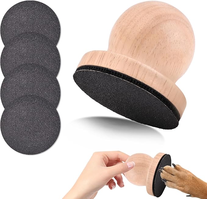 Dog Nail File Dog Scratch Board for Nails Wooden Handicraft Cat Dog Nail Scratch Pad with 4 Pcs Replaceable Sandpaper Dog Trainning Accessories Stress Free Nail Filing for Dogs(Wood)