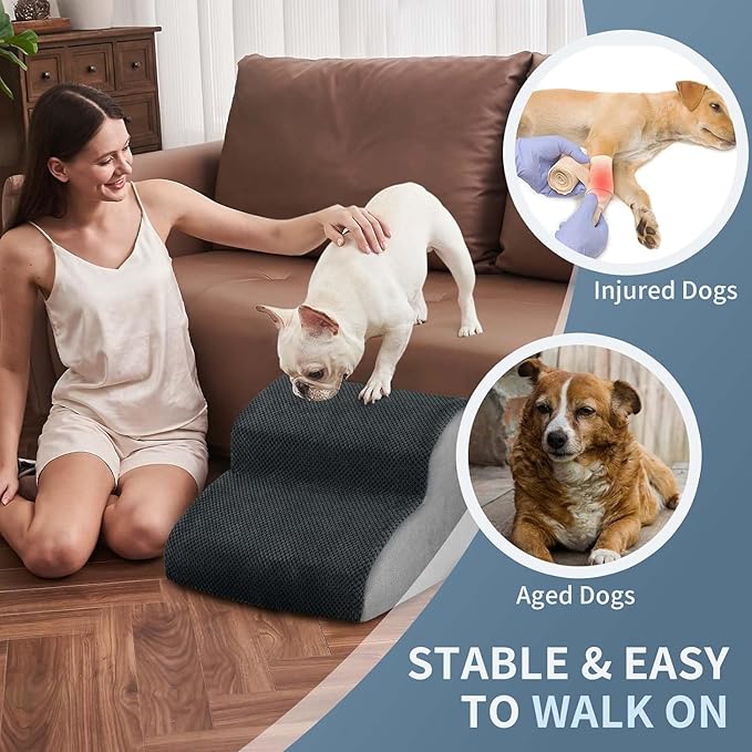 BOMOVA Dog Stairs for Small Dogs, 2-Step Dog Steps for Bed and Couch, High Density Foam Pet Stairs for Small Dogs and Cats, Non-Slip Bottom Dog Ramp, Grey, 2/3/4/5 Steps