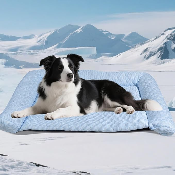 Dog Cooling Mat - Thicken Ultra-Comfortable & Machine Washable, Foldable Design Cooling Mat for Dogs, Crates & Indoor Use | Supports up to 45 lbs (Blue, L 32''*20'')