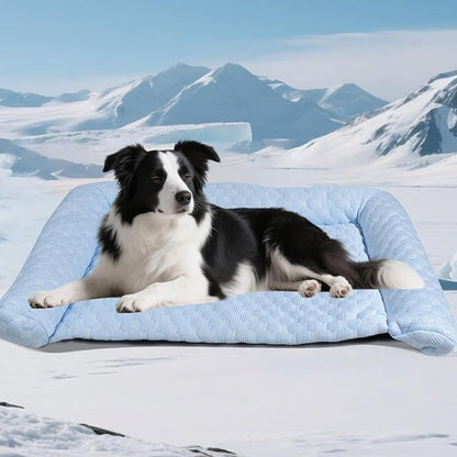 Dog Cooling Mat - Thicken Ultra-Comfortable & Machine Washable, Foldable Design Cooling Mat for Dogs, Crates & Indoor Use | Supports up to 45 lbs (Blue, L 32''*20'')
