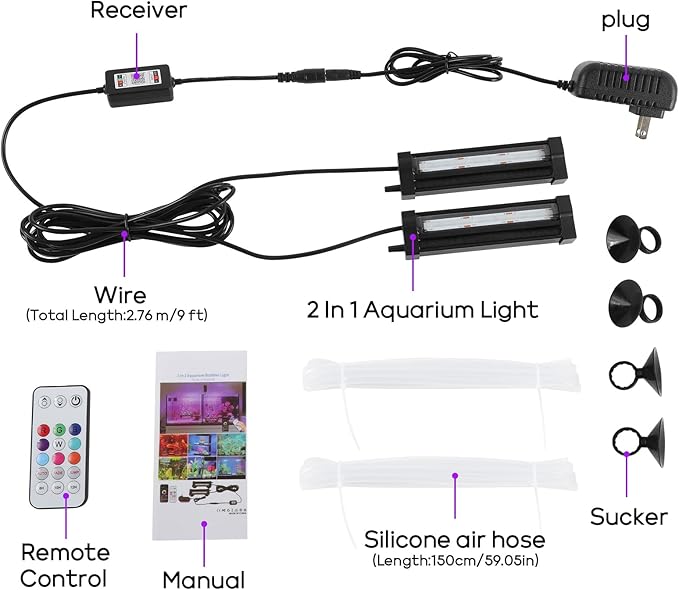 Fish Tank Bubbler Light for Aquarium: 2-in-1 Aquarium Grow Light with APP & Remote Control for Aquatic Pet Enthusiasts - RGB Changing Fish Lamp for 2-5 Gollon Freshwater Saltwater Tank Decor