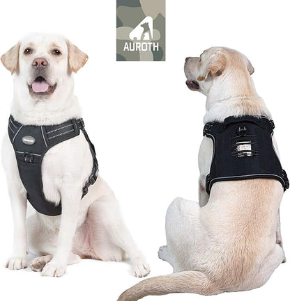 Auroth Tactical Harness for Large Dogs No Pull Adjustable Pet Harness Reflective K9 Working Training Easy Control Pet Vest Military Service Dog Harnesses Black L