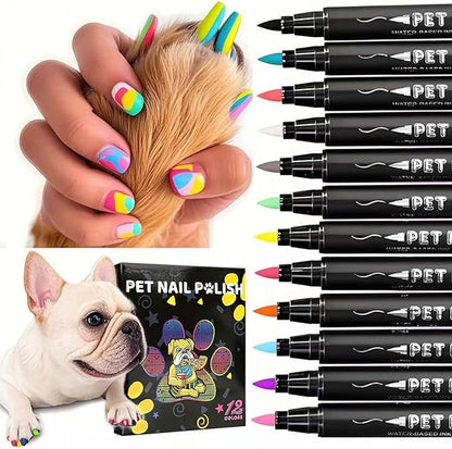 Dog Nail Polish Pens,12 Colors Dog Claw Care Nail Polish, Waterproof Acrylic Paint Pens, Quick Dry Dog Nail Markers for DIY Pet Nails