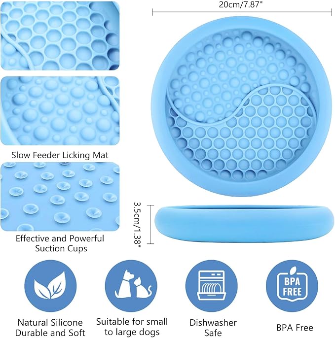 Dog Lick Bowl, Non-Slip Dog Slow Feeder Licking Mat Treat Dispenser, Interactive and Enrichment Toys, Boredom & Anxiety Reducer, BPA Free Silicone (Light Blue, Large)