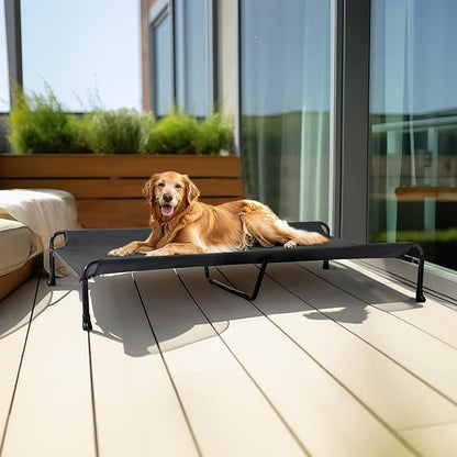 Veehoo Cooling Elevated Dog Bed, Raised Dog Beds for Large Dogs, Outdoor Dog Bed with Guardrail, Upgraded Non-Slip Feet, Breathable Teslin Mesh, Portable Camping Dog Cot, 53 x 33 Inches, Black