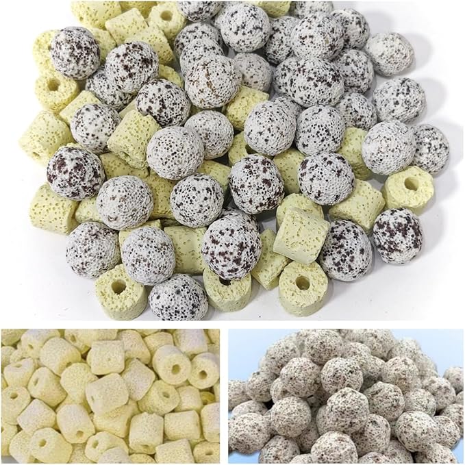 Filter Media,Bio Media for Aquarium Sump Filter Ceramic Rings Activated Carbon Bio Balls Freshwater Marine Biological Filter Media 1lb with Mesh Bag Bio Balls Ceramic Rings Set