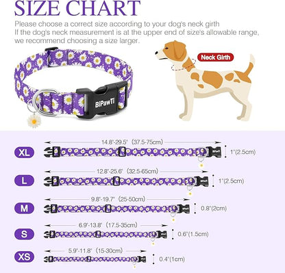 BiPawTi Floral Dog Collars for Large Dog - Soft Cute Dog Collars for Girls Dog Pretty Flower Collar with Daisies Charms, Gift for Female Male Boys Girls Dogs (XL, Purple)