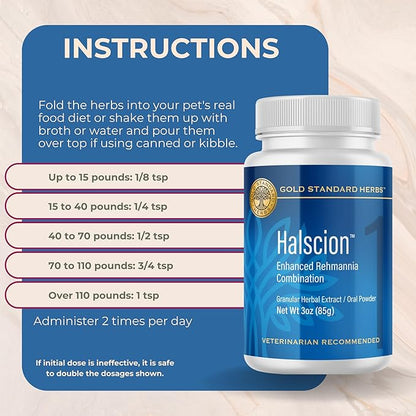 Halscion Cognitive Support and Stress Relief for Dogs by Gold Standard Herbs, All Natural Rehmannia Combination, 250 gram Powder, (Large)