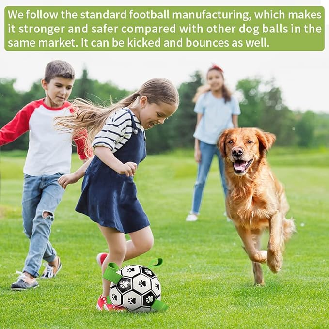 QDAN Dog Toys Soccer Ball with Straps, World Cup Interactive Dog Toys for Tug of War, Puppy Birthday Gifts, Dog Tug Toy, Dog Water Toy, Durable Dog Balls for Medium Large Dogs（8 Inch）
