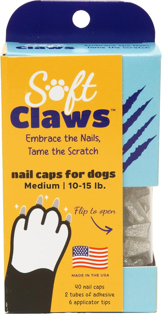 Soft Claws Canine Dog and Cat Nail Caps Take Home Kit, Medium, Sparkle Silver