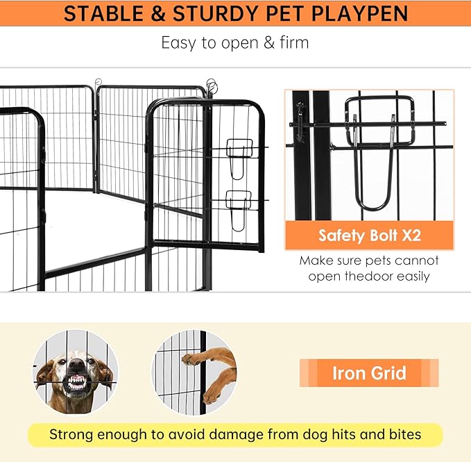 BestPet | Dog Playpen | 24 Inch, 8 Panels | Heavy Duty Metal Pet Exercise Pen | Indoor Outdoor Fence Panels | Rust-Resistant, Removable, Tool-Free Setup | Anti-Skid, Expandable Design