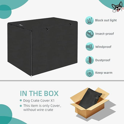 48 Inche Dog Crate Cover, Double Door Dogs Kennel Covers for Large Wire Crate, Lightweight 600D Polyester Windproof, Cover Only, Black