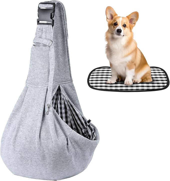 Dog Sling Cat Sling Carrier with Bottom Support, Kanemc Hands Free Sling Bag for 12Lbs Short Dog Small Puppy 16Lbs Clingy Cat Pets, Lightweight & Comfy (Gray)