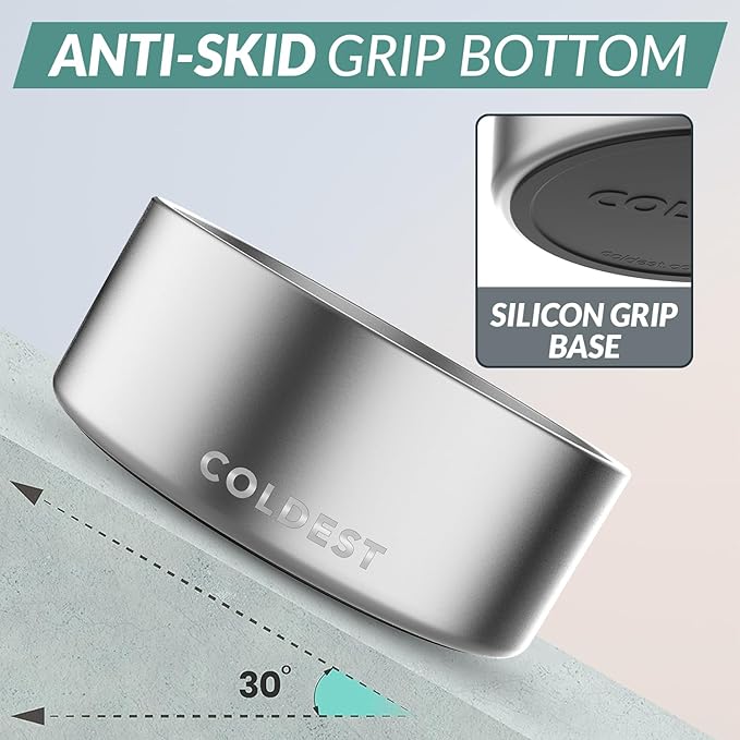 Coldest Dog Bowl - Anti Rust Metal, Non Slip, 3 Layers Insulated Stainless Steel Dog Bowls - Spill Proof & Heavy Duty - Water Bowl for Dogs, Cats, Dish Washer Safe (100 oz,Polished Stainless Steel)