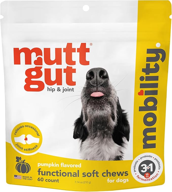 MuttGut® Mobility Chews for Dogs - Glucosamine Chews with MSM, Turmeric & Algae Oil Powder - Joint Support & Hip Health Supplement for Dogs - Vet Recommended, cGMP Certified - 60 Soft Chews