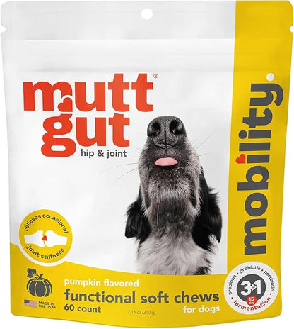 MuttGut® Mobility Chews for Dogs - Glucosamine Chews with MSM, Turmeric & Algae Oil Powder - Joint Support & Hip Health Supplement for Dogs - Vet Recommended, cGMP Certified - 60 Soft Chews