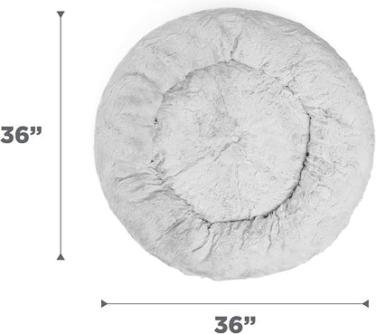 Best Friends by Sheri Original Calming Donut Dog and Cat Bed, Lux Faux Fur, Gray, (36in x 36in) - Anxiety Relief for Pets Up to 100 lbs