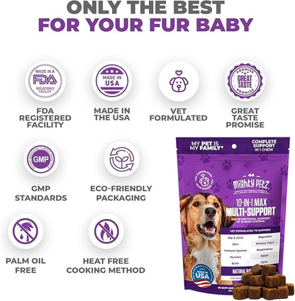 Mighty Petz MAX Dog Multivitamin - Senior & Adult Dog Vitamins 10 in 1 Complete Support for Joints, Immunity, Mobility, Gut, Energy, Skin Health, Pet Multivitamin Daily Chewable Supplement
