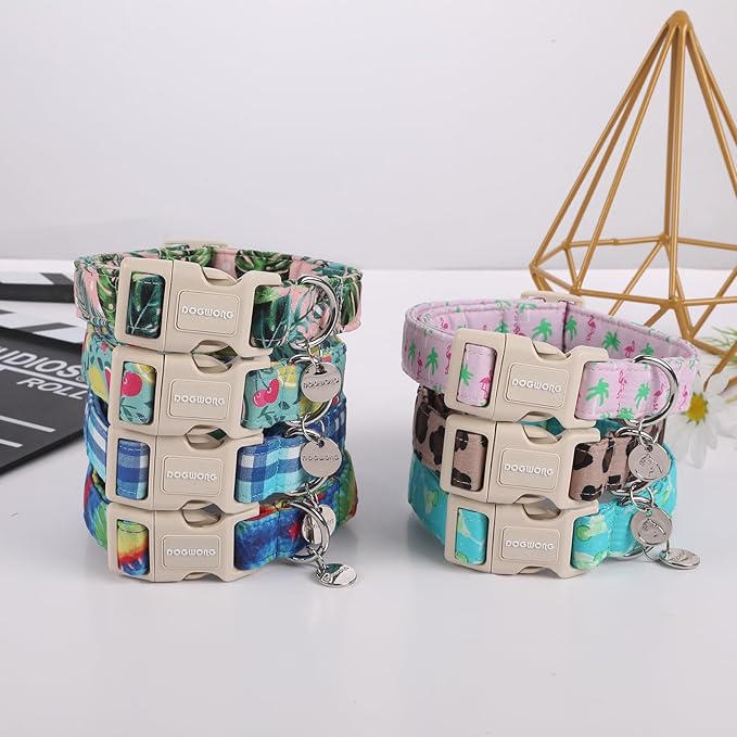 DOGWONG Cotton Dog Collar, Leopard Spring Summer Dog Collar Cute Wedding Puppy Necklace for Small Medium Large Dogs