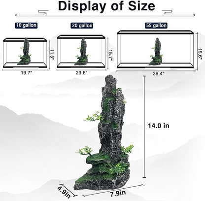 Aquarium Mountain View Stone Ornament Tree Rock Cave Aquarium Decorations Large and Tall Extra Large Aquarium Decorations for Fish Tank Decorations for Fish Tank - 14 Inches High