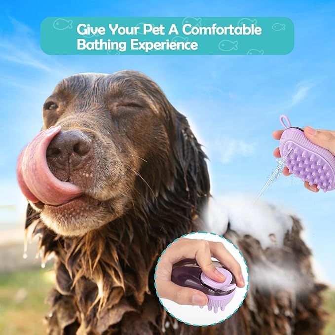 AIERSA Dog Grooming Kit - Shampoo Brush with Soap Dispenser, Soft Rubber Scrubber for Short-Haired Pets