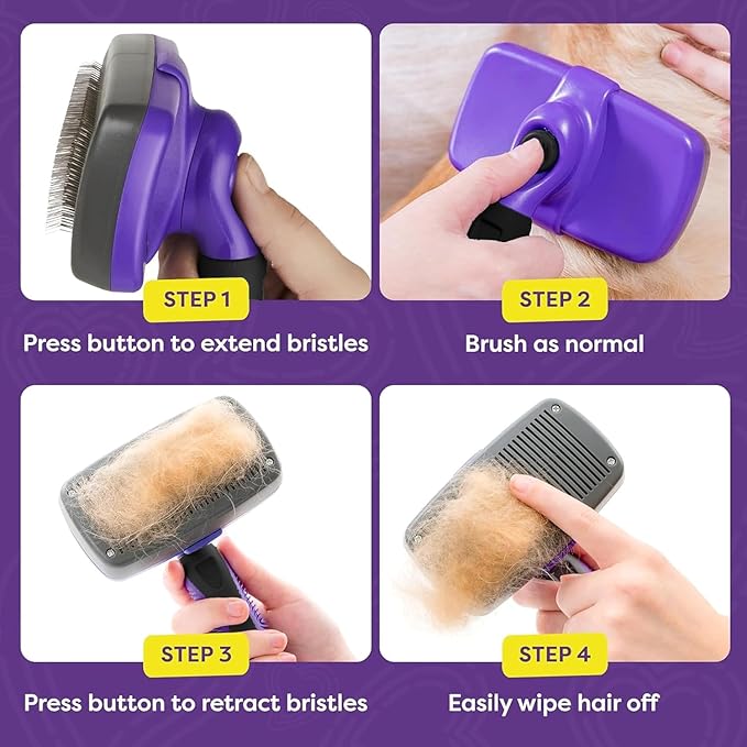 YINGFAN Self Cleaning Slicker Brush for Dogs, Skin Friendly Dog Brush for Shedding, Deshedding Dog Brush for Long Haired and Short Haired Dogs (Purple)