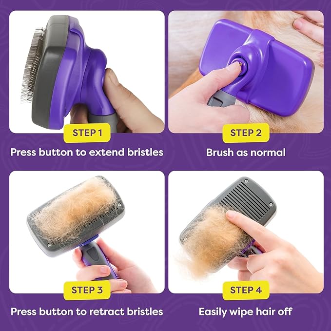 Hertzko Dog Brush - Self-Cleaning Slicker Brush for Dogs and Cats - Gently Removes Loose Hair, Tangles, and Dirt - Regular Size Grooming Brush for Sensitive Skin, Suitable for Long or Short Coats