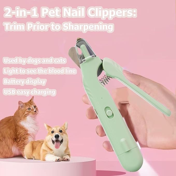 Dog Nail Grinder & Nail Clippers 2-in-1 Upgrade, Professional Electric Rechargeable Pet Nail Trimmer Painless Claw Grooming and Smooth, for Small, Medium, Large Dogs & Cats (Green, Electric)