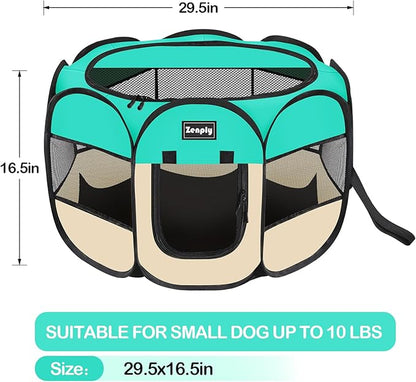 Portable Pet Dog Playpen, Pet Playpen Foldable Extra Heavy Duty Pop Up No Assembly Kennel Tent Crate Indoor Outdoor with Shade Ventilation Mesh for Small Dog, Kitten, Cat, Rabbit (Turquoise)