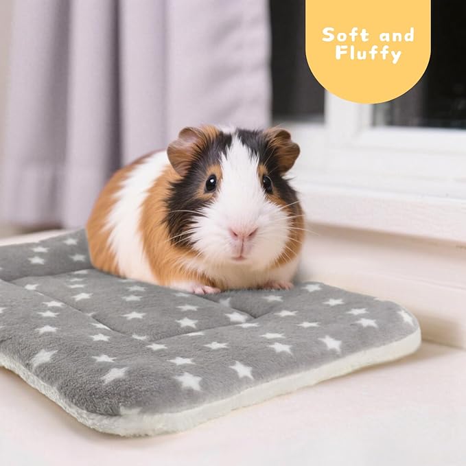 4-Pack Guinea Pig Bed, Washable Bunny Mat, Fleece Rabbit Bedding, Soft Flannel Small Animal Cage Liner, Blanket for Hamster Ferret - 14"x10"