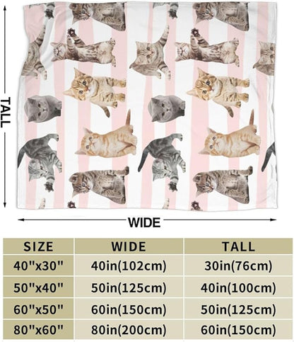 Fuzzy Throw Blanket 350 GSM Fleece Ultra-Soft Microfiber Blanket for Adults Kids Gift Couch, Sofa, Bed Cute Cat 50"x40"