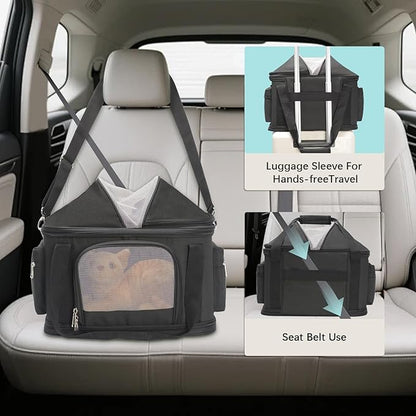 Pet Carrier Soft-Sided Carriers Travel Tote Bag for Small Dogs Cats, Fashion Foldable Pet Bag for Puppies Small Animals with Pockets (Black, 16.2" x 11.4" x 13")