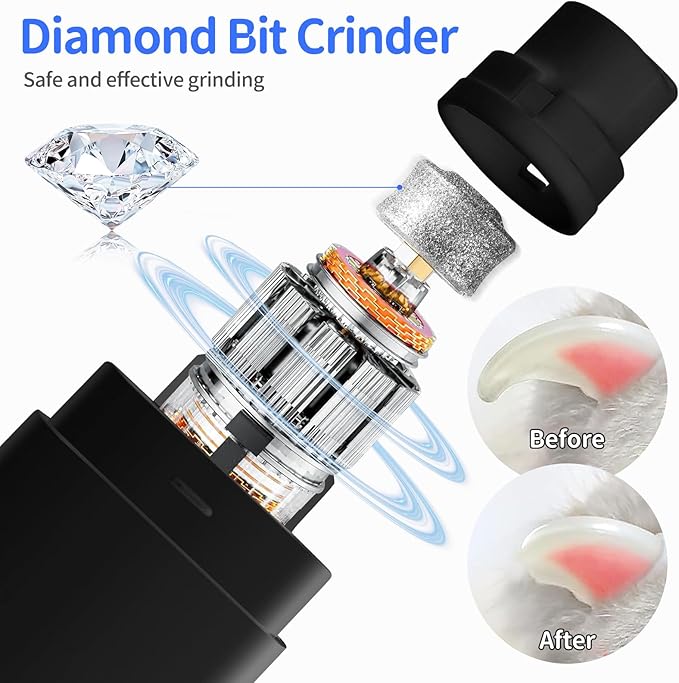 Professional 4-Speed Dog Nail Grinder, Electric Rechargeable Dog Nail Grinder with UV & Interactive Lights, Rechargeable Quiet Pet Nail Grinder, Nail Clippers for All Type Dogs Cat (Black)