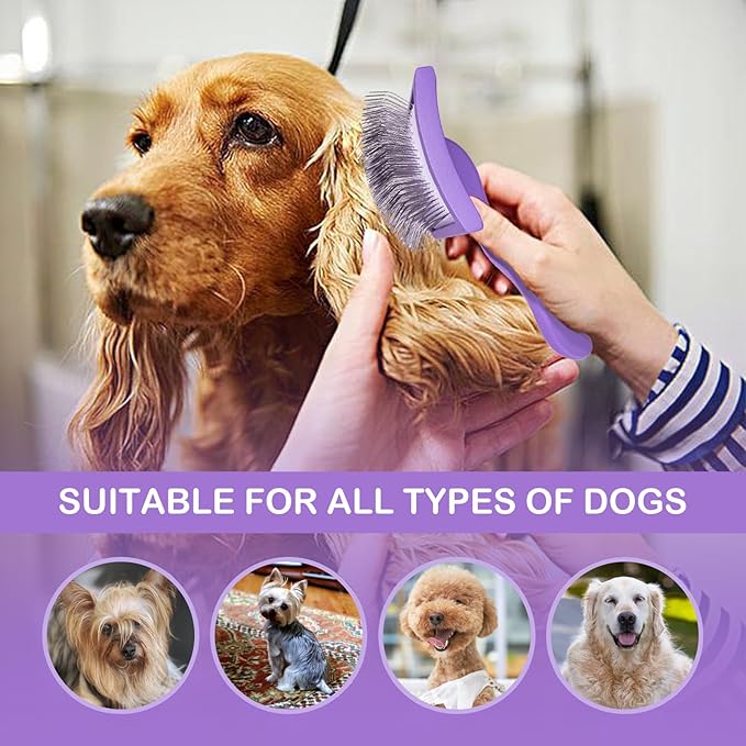 Dog Slicker Brush for Goldendoodles & Golden Doodle Brush for Grooming Kit - Dog Brush for Goldendoodle, Labradoodle, Poodles - Pet Hair Brush for Medium & Long Haired Dogs - Large (Purple)