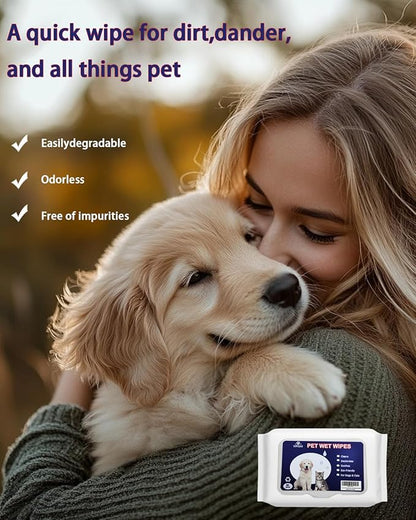 Dog Wipes for Paws and Butt  Unscented Pet Wipes for Dogs & Cats  80 Ct Extra Thick, Lint-Free Cleaning Wipes for Face, Ears, and Sensitive Areas  Hypoallergenic & Travel-Friendly