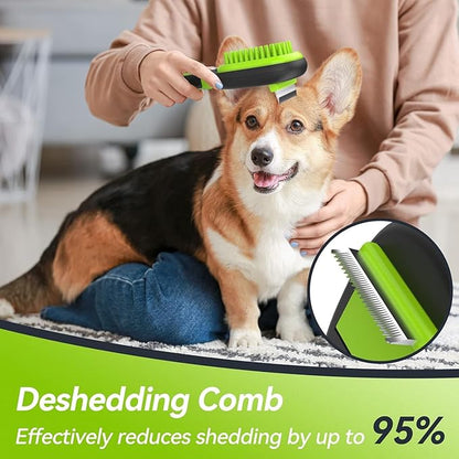 Pet Grooming Brush, Double Sided Detachable Shedding Dog Cat Brush, 5 in 1 Dog Grooming Brush for Shedding Long & Short Haired Dogs, Hair Removing, Bath&Massage, Reduce 95% Shedding Hair