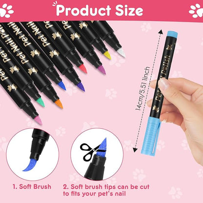 Dog Nail Polish Pens Quick Dry - 9 Colors Pet Nail Polish Set for Dogs, Safe Easy Application Fast Dry Girl Doggy - Great Puppy Nail Pawlish Set