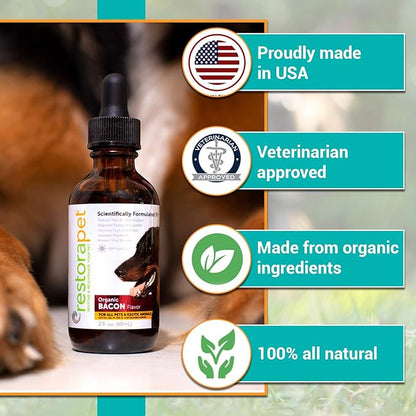 RestoraPet 4-Pack Dog & Cat Bacon Liquid Multivitamin | Dog Arthritis Pain Relief | Hip & Joint Vitamins for Dogs - Anti Inflammatory Supplement for Dogs & Cats | Organic & Non-GMO, Vet Approved