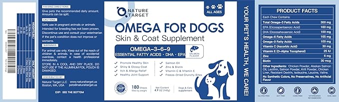 NATURE TARGET Omega 3 Fish Oil for Dogs, Salmon Oil for Dogs Skin and Coat with EPA & DHA Fatty Acids, Dog Itchy Skin Relief & Hot Spot Treatment, Reduce Shedding, Support Hip & Joint Health - 180 ct
