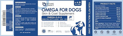 NATURE TARGET Omega 3 Fish Oil for Dogs, Salmon Oil for Dogs Skin and Coat with EPA & DHA Fatty Acids, Dog Itchy Skin Relief & Hot Spot Treatment, Reduce Shedding, Support Hip & Joint Health - 180 ct